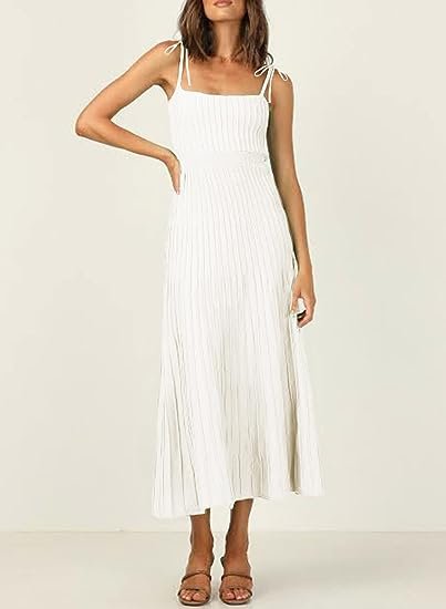 Women's Rib Knit Summer Maxi Tie Square Neck Party Maxi Dress