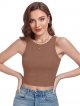 Womens Tank Tops Ribbed Cropped Top Sleeveless Racerback Vest Basic Shirts