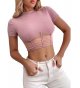 Women's Mock Neck Tops Summer Mesh Cropped Tops Short Sleeves