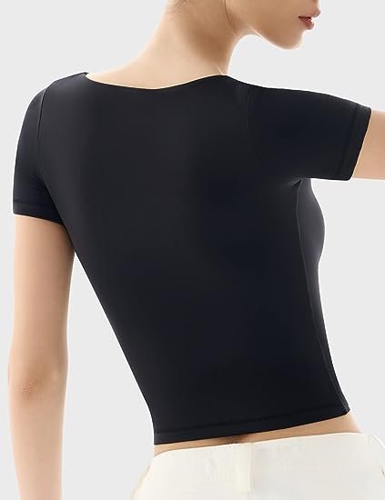 Women's Scoop Neck Short Sleeve T Shirt Slim Fit Sexy Tops