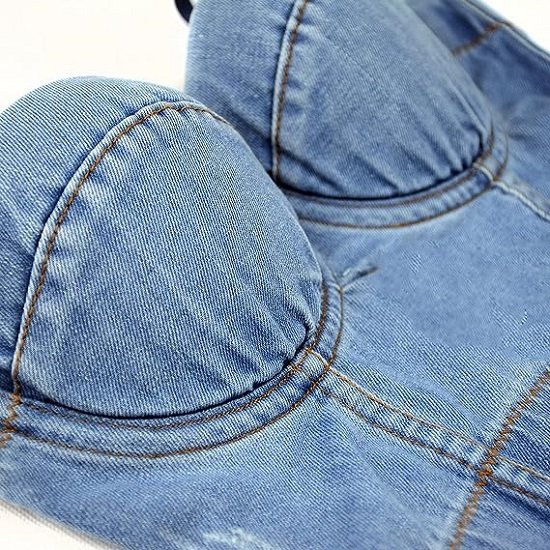Women's Denim Bustier Crop Top Jean Corset Top Bra with Detachable Straps