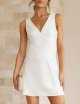 Women's Summer Satin V Neck Sleeveless Backless Tie Waist Dress