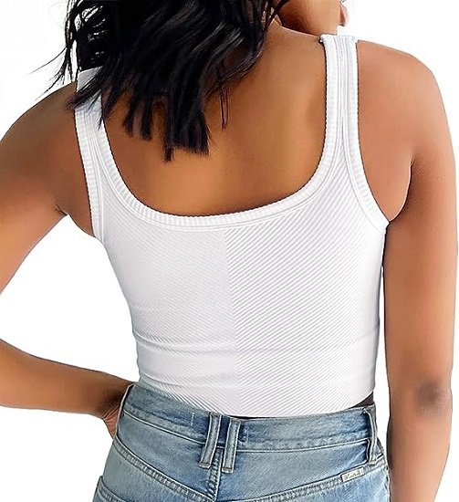 Women's Sexy Scoop Neck Sleeveless Crop Top Seamless Rib Crop Tank Top