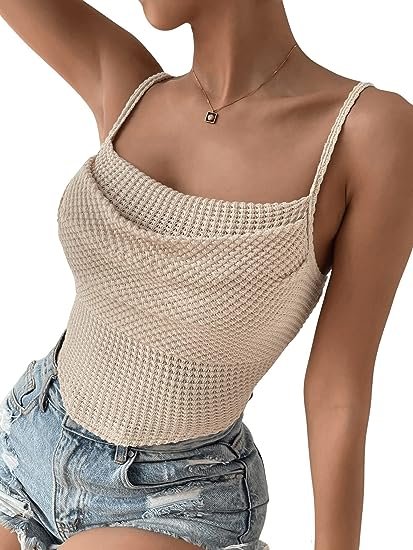 Women's Spaghetti Strap Draped Front Cami Crop Top Summer Camisole